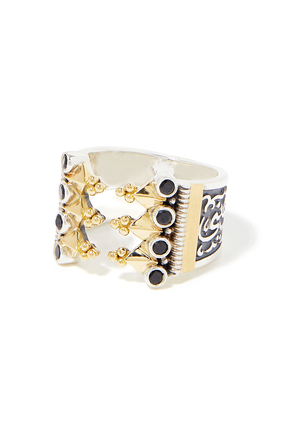 Classic Ring, 18k Yellow Gold with Sterling Silver & Black Spinel